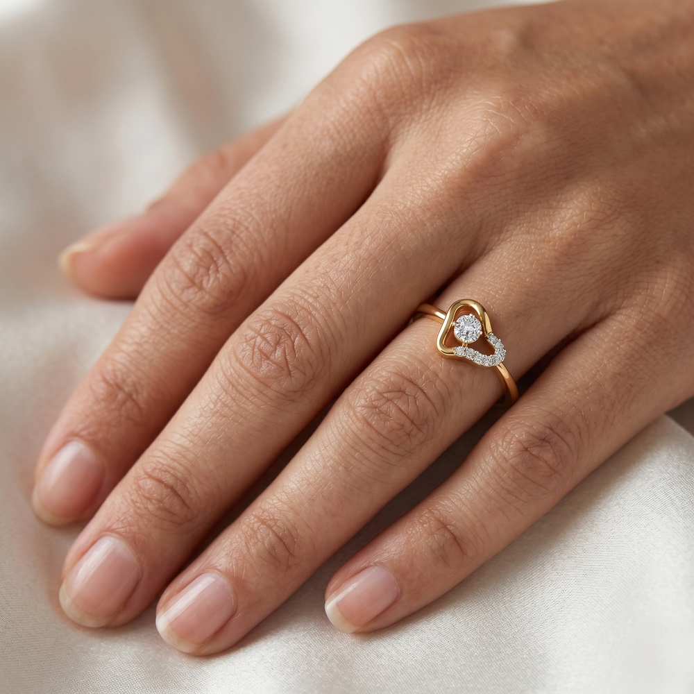 Asymmetric Heart Cluster Diamond Ring