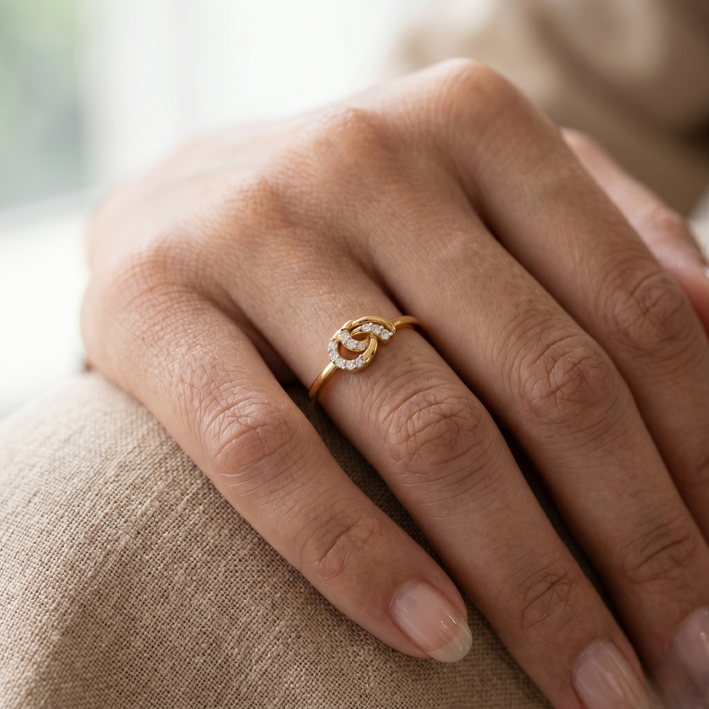 Interlinked Crescent Knot Diamond Ring