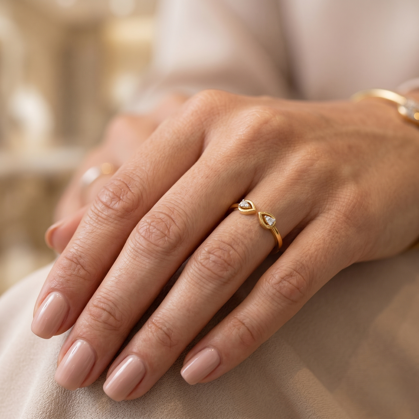 Twin Pear Minimalist Open Cuff Ring