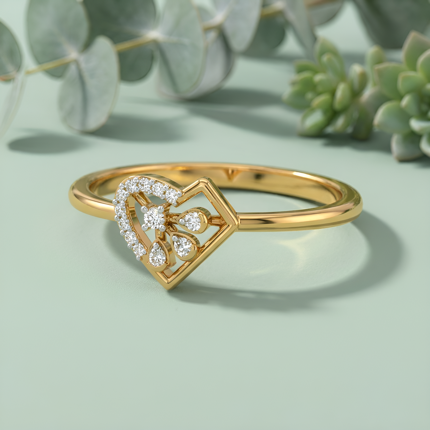 Abstract Origami Heart Gold & Diamond Ring