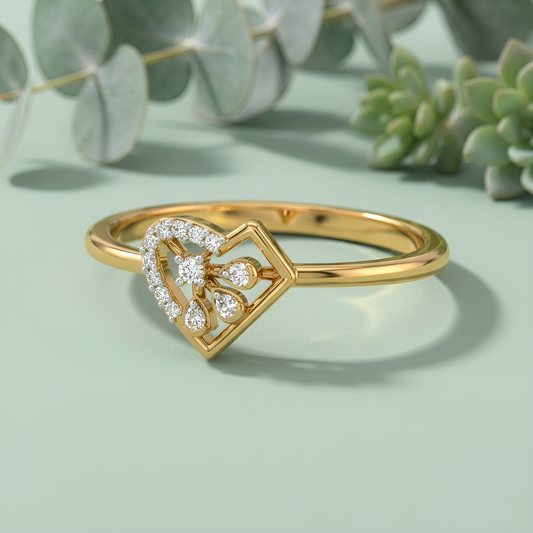 Abstract Origami Heart Gold & Diamond Ring