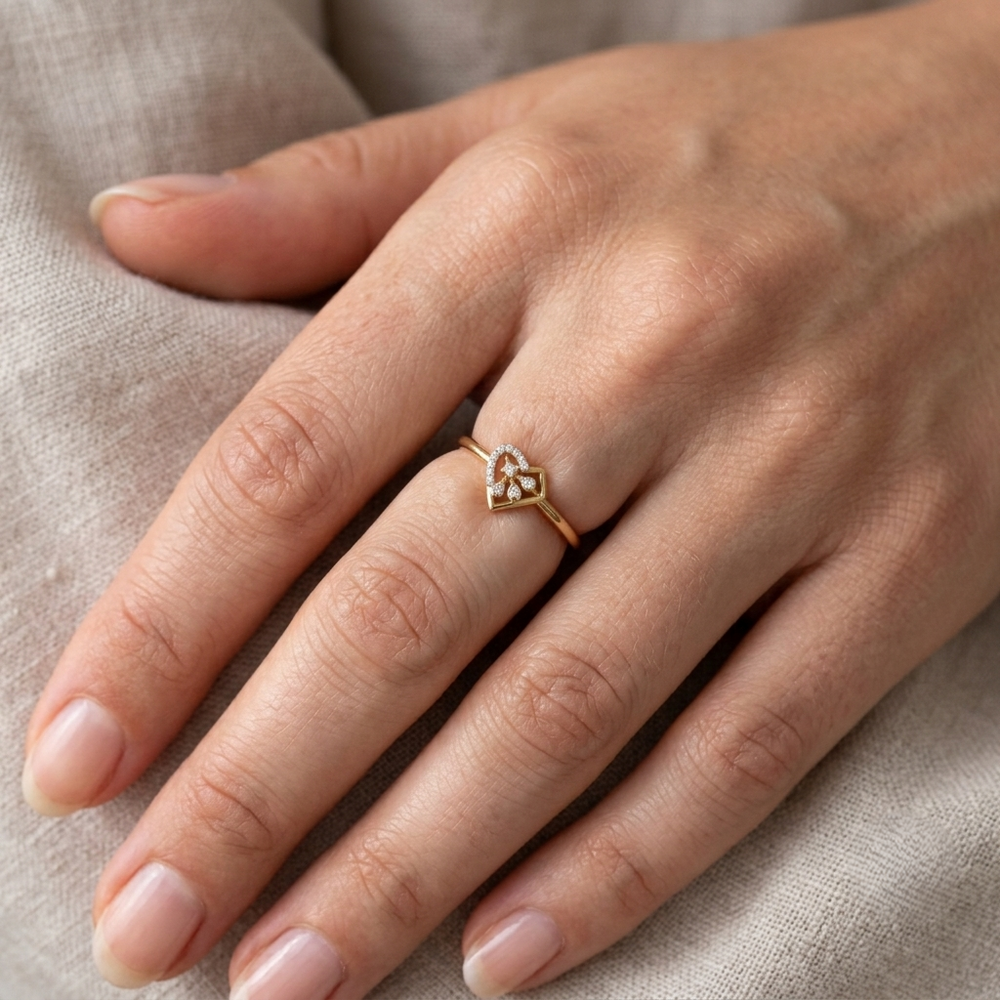 Abstract Origami Heart Gold & Diamond Ring