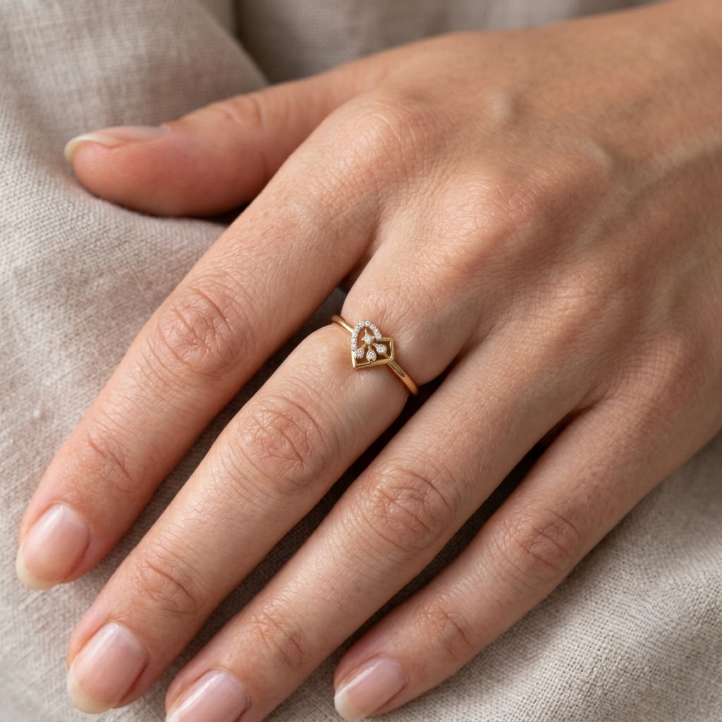 Abstract Origami Heart Gold & Diamond Ring