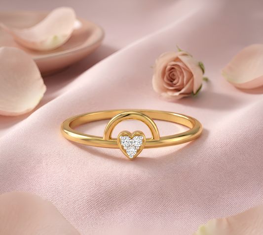 Dainty Heart Arch Halo Diamond Ring