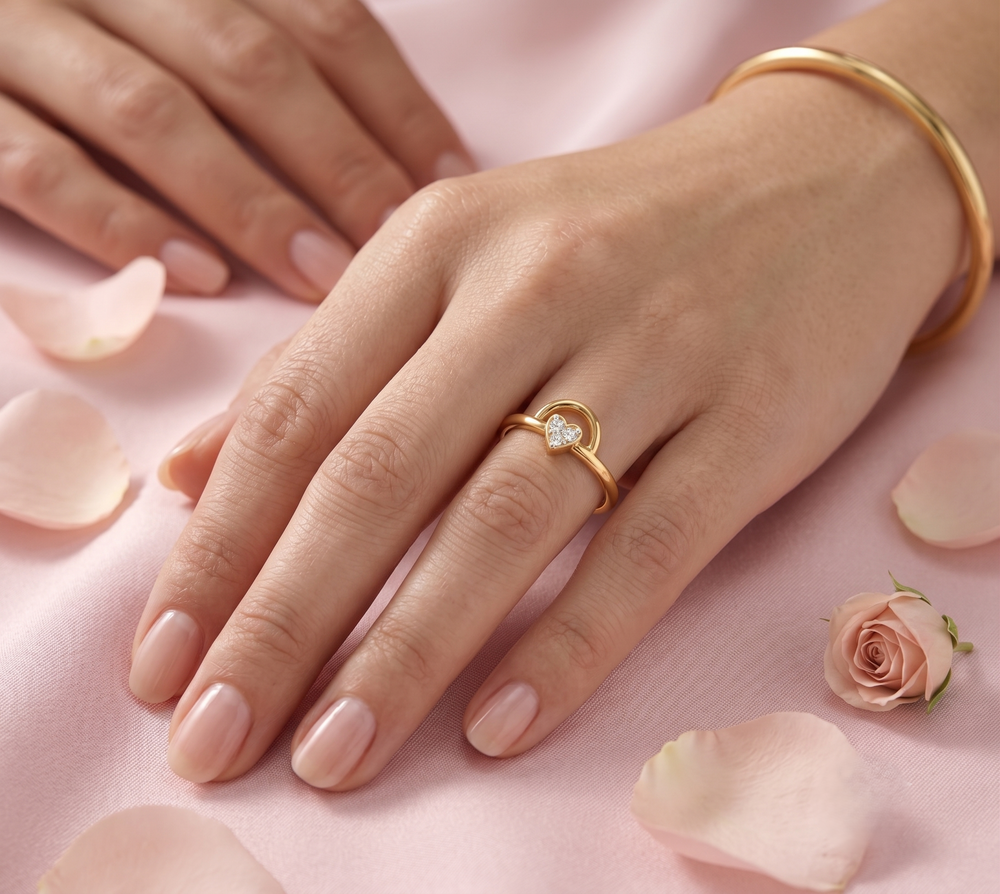 Dainty Heart Arch Halo Diamond Ring