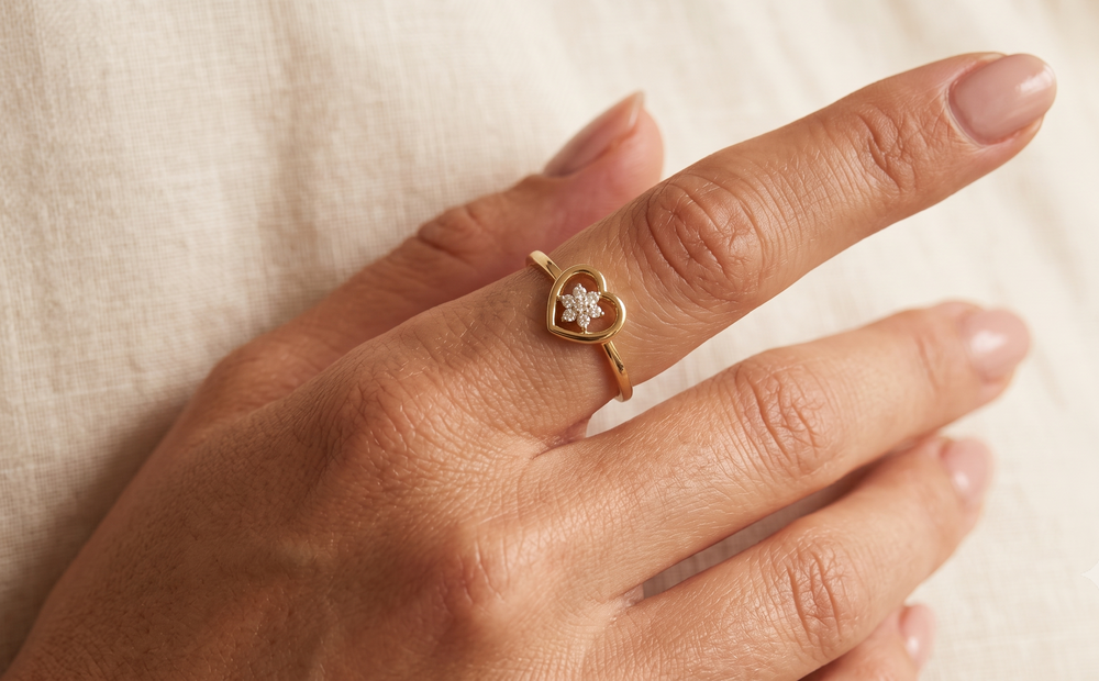 Floral Heart Cluster Diamond Ring