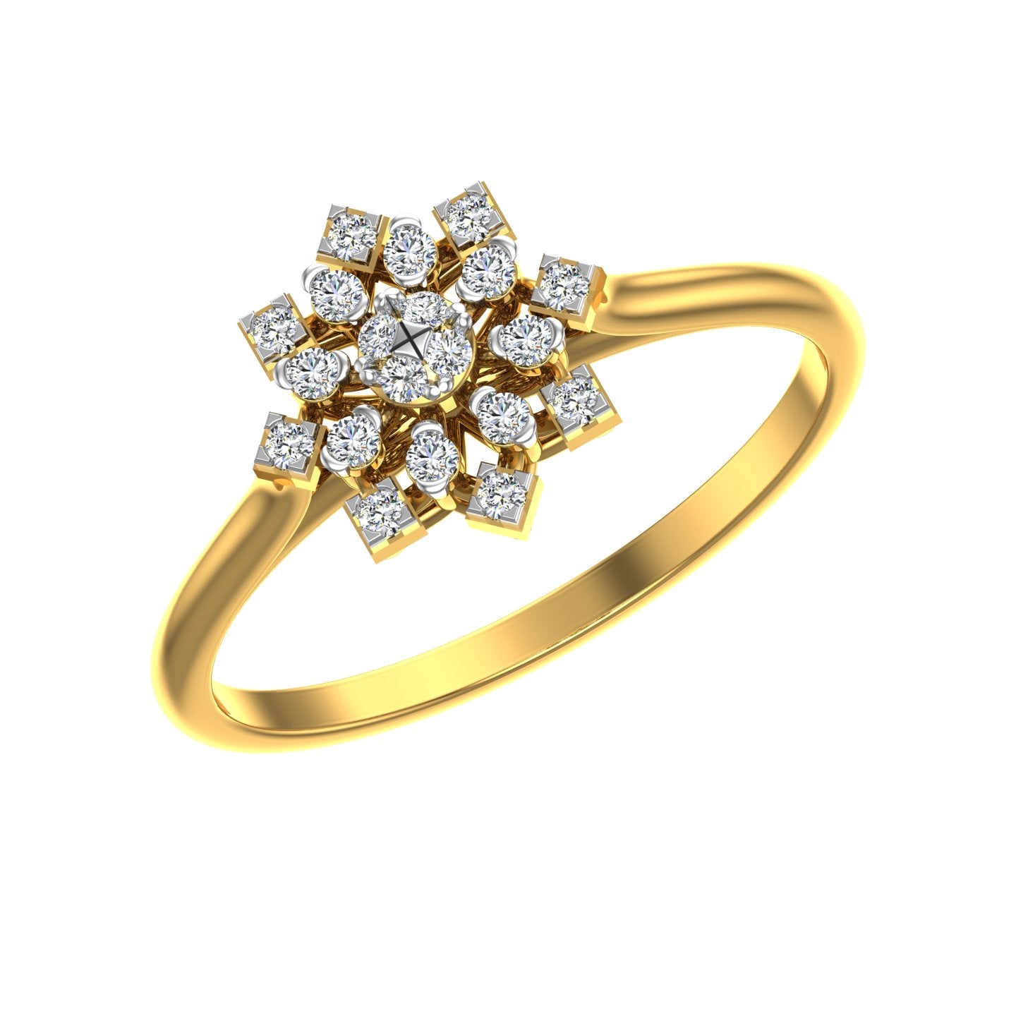 Geometric Starburst Double-Halo Diamond Ring