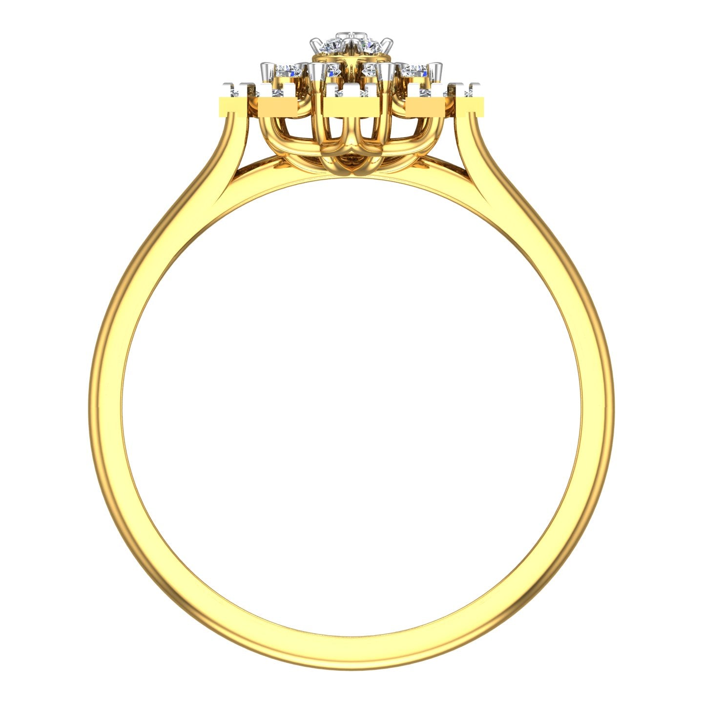 Geometric Starburst Double-Halo Diamond Ring