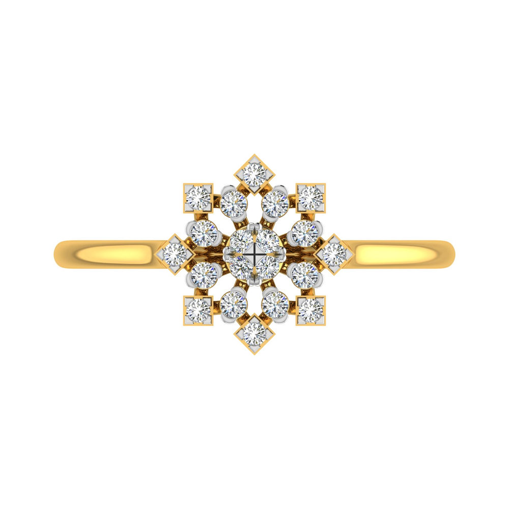 Geometric Starburst Double-Halo Diamond Ring