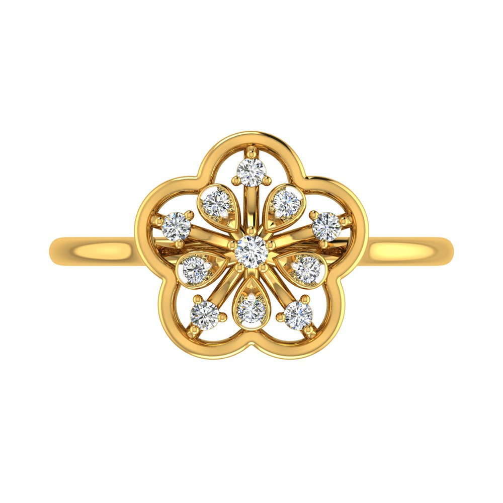 Floral Pattern Yellow Gold Diamond Studded Ring