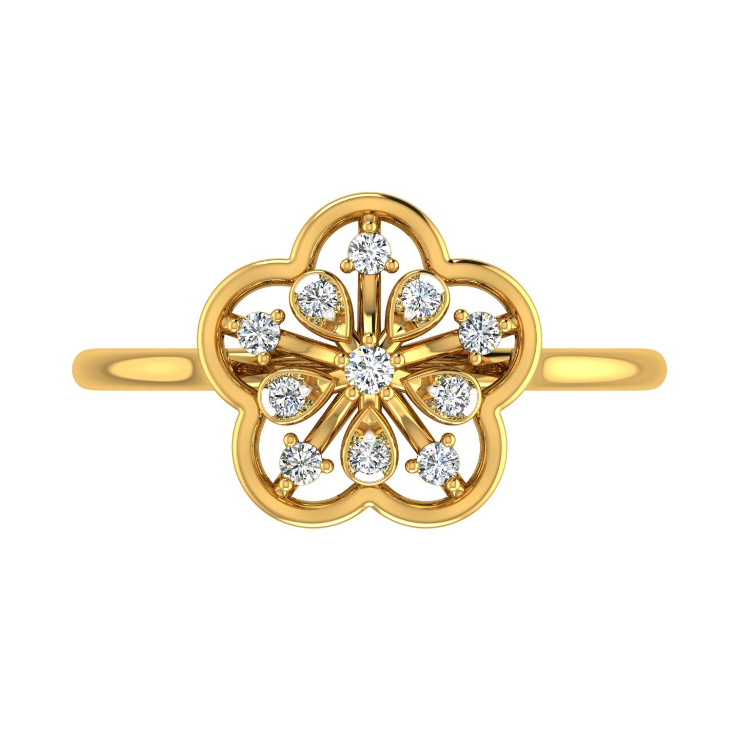 Floral Pattern Yellow Gold Diamond Studded Ring