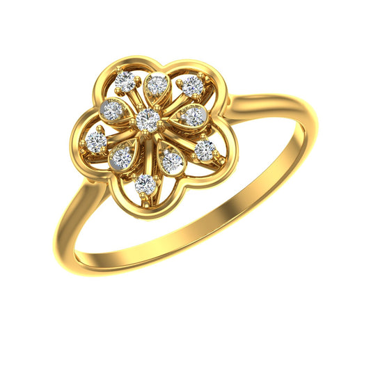 Floral Pattern Yellow Gold Diamond Studded Ring