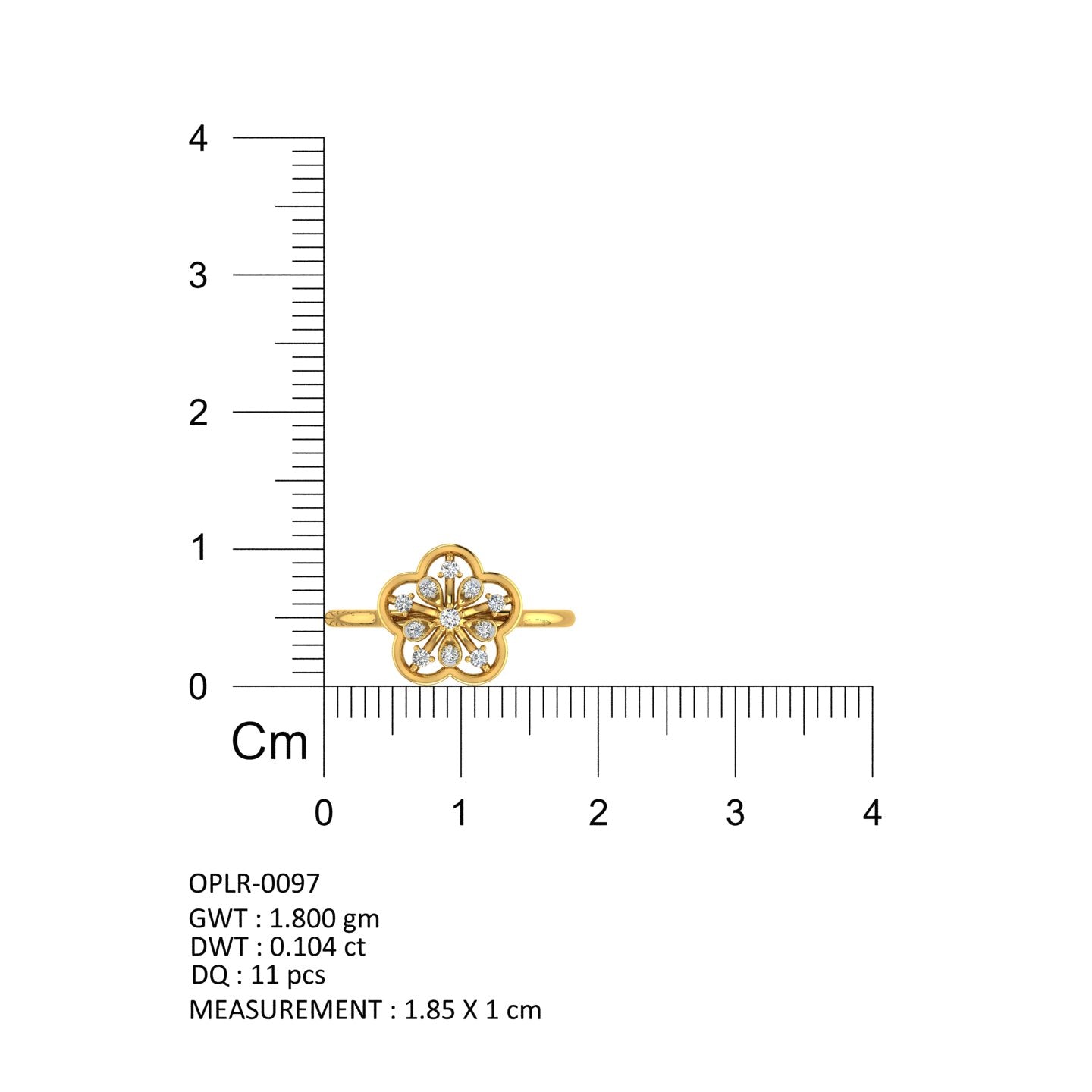 Floral Pattern Yellow Gold Diamond Studded Ring