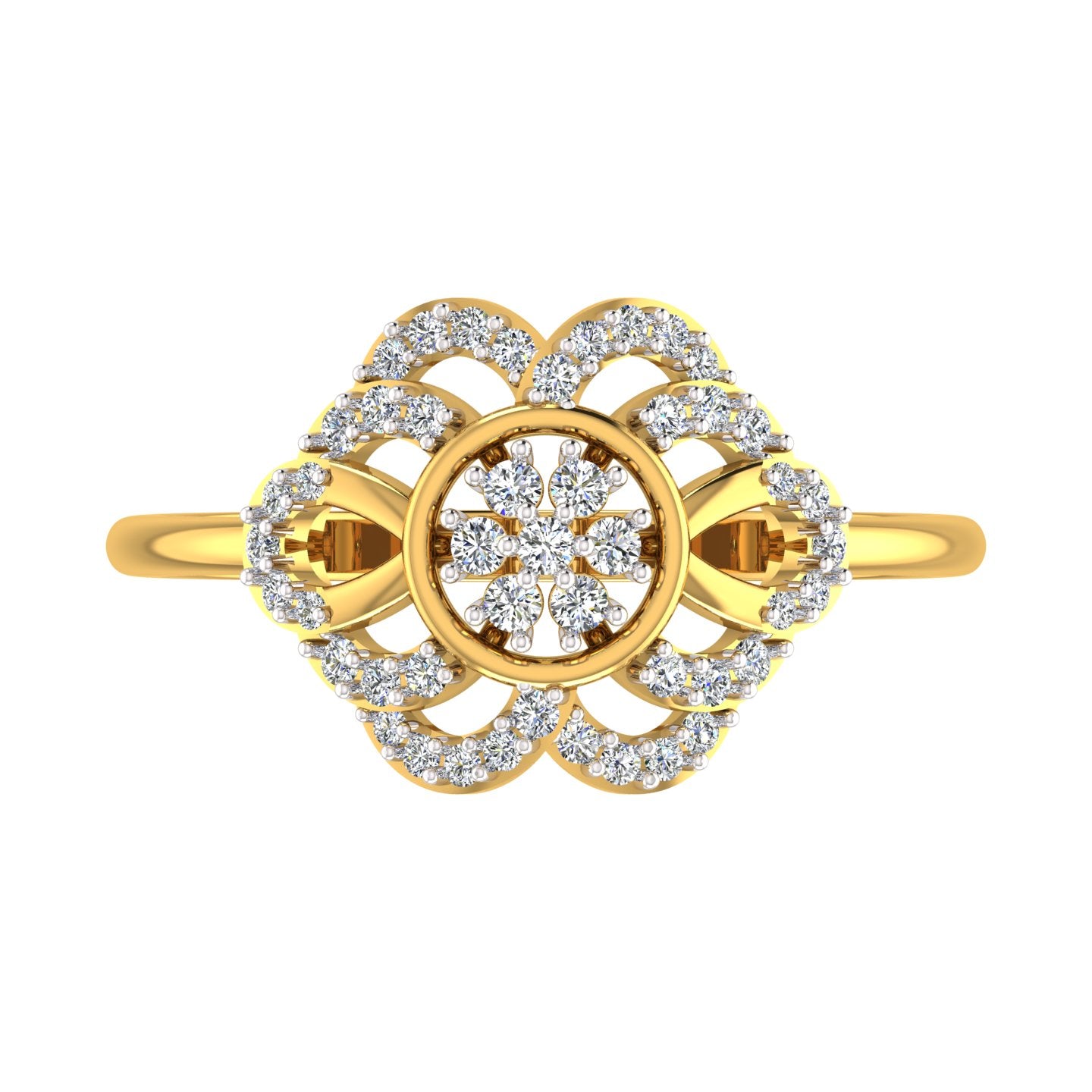 Concentric Floral Cluster Yellow Gold Diamond Ring
