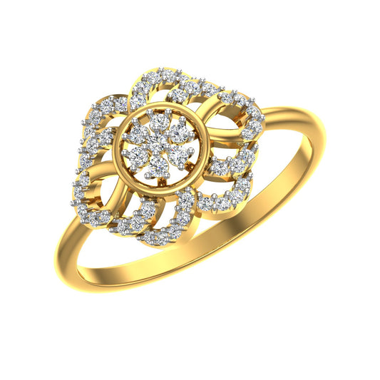 Concentric Floral Cluster Yellow Gold Diamond Ring