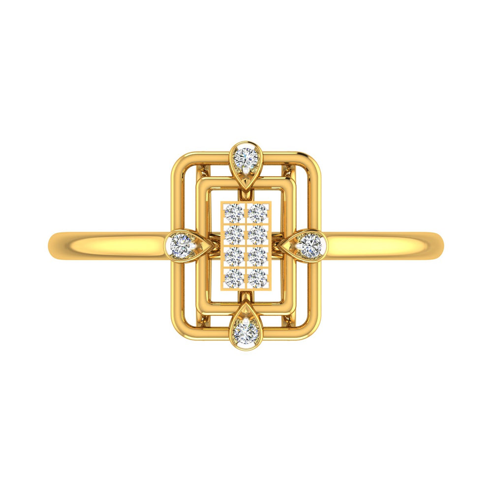 Concentric Rectangular Yellow Gold Diamond Ring