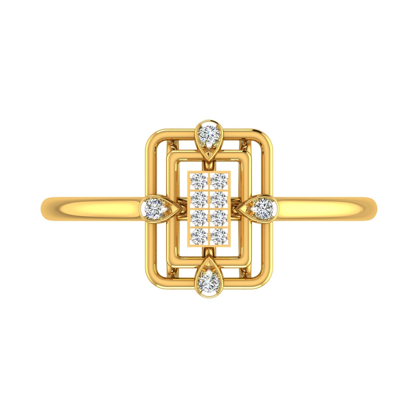 Concentric Rectangular Yellow Gold Diamond Ring
