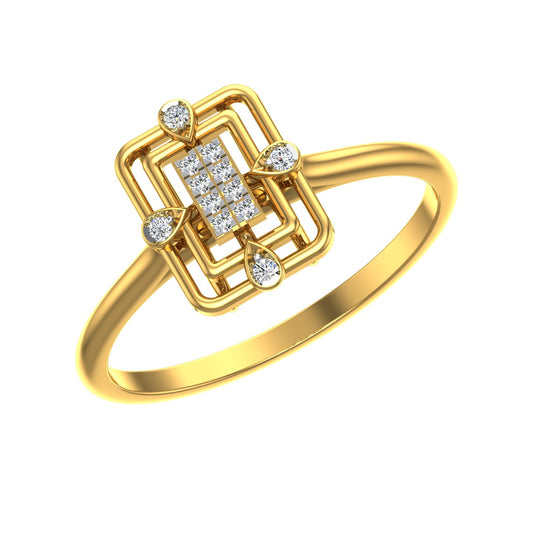 Concentric Rectangular Yellow Gold Diamond Ring