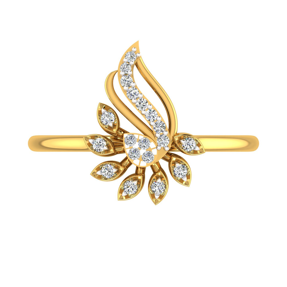 Winged Feather Cluster Yellow Gold Diamond Ring
