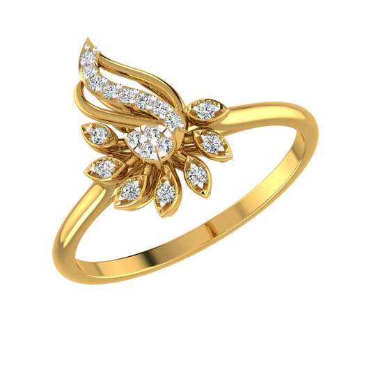Winged Feather Cluster Yellow Gold Diamond Ring