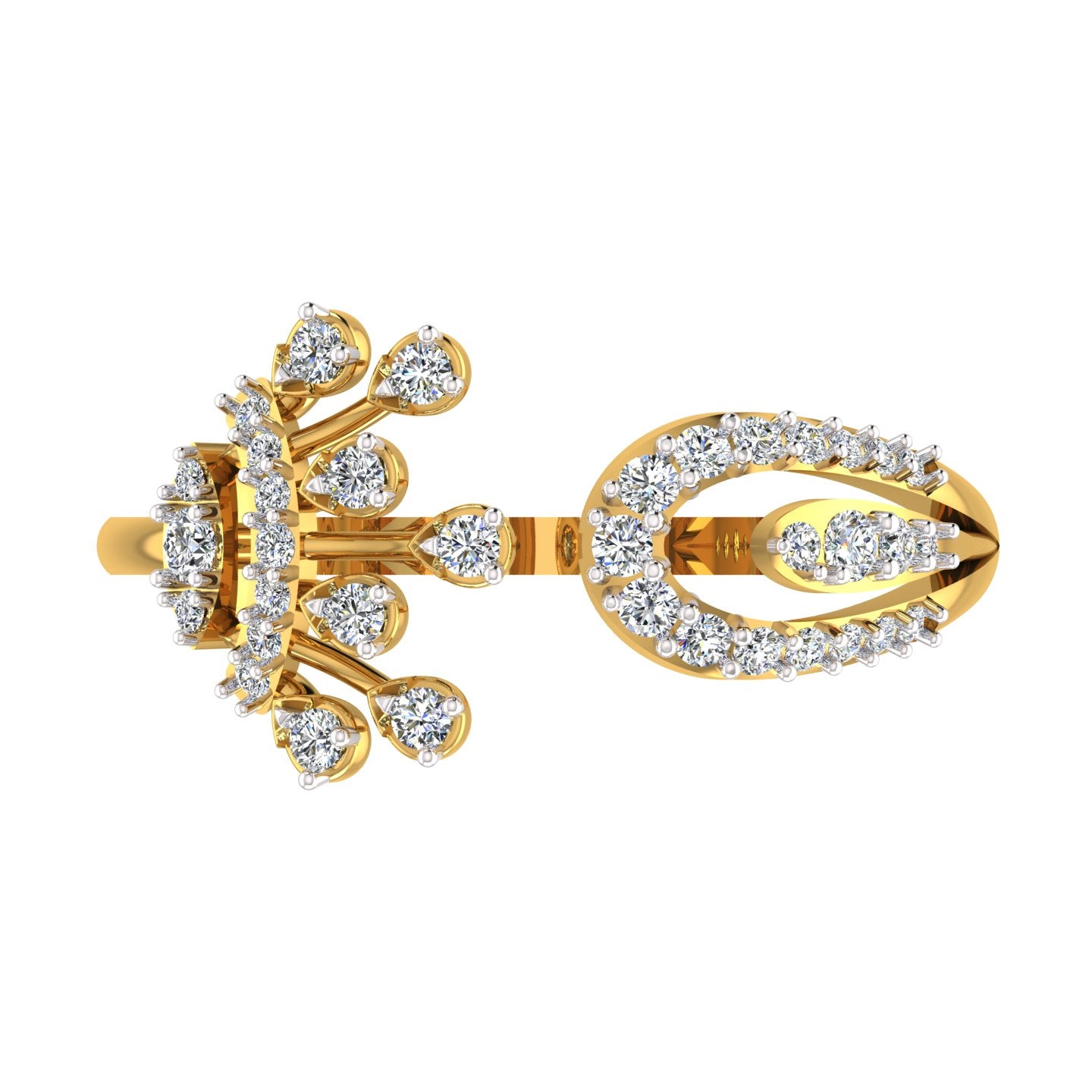 Dual-Motif Floral Bypass Diamond Ring