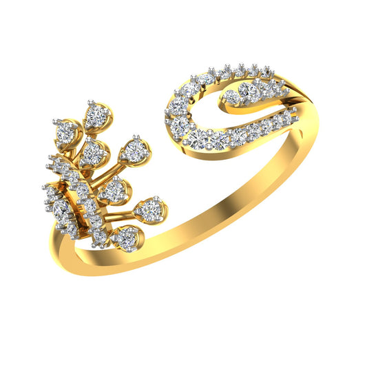 Dual-Motif Floral Bypass Diamond Ring