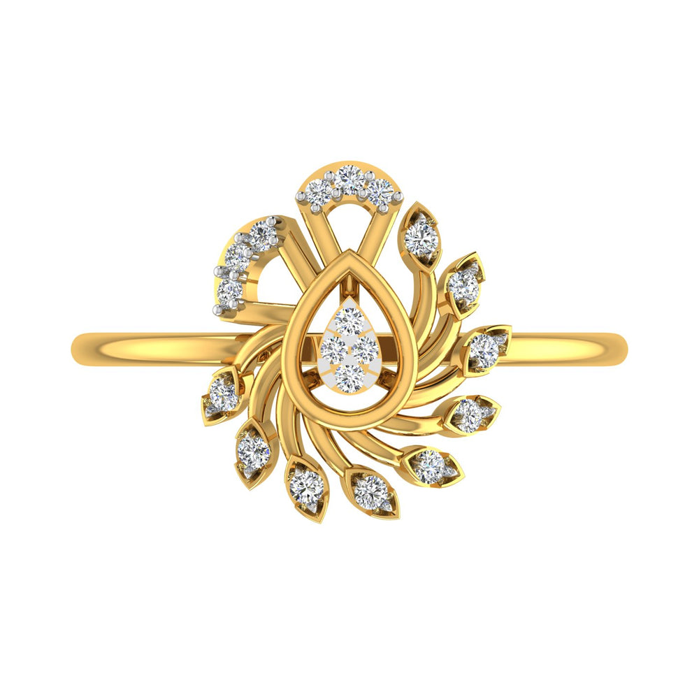 Peacock Motif Yellow Gold Diamond Ring