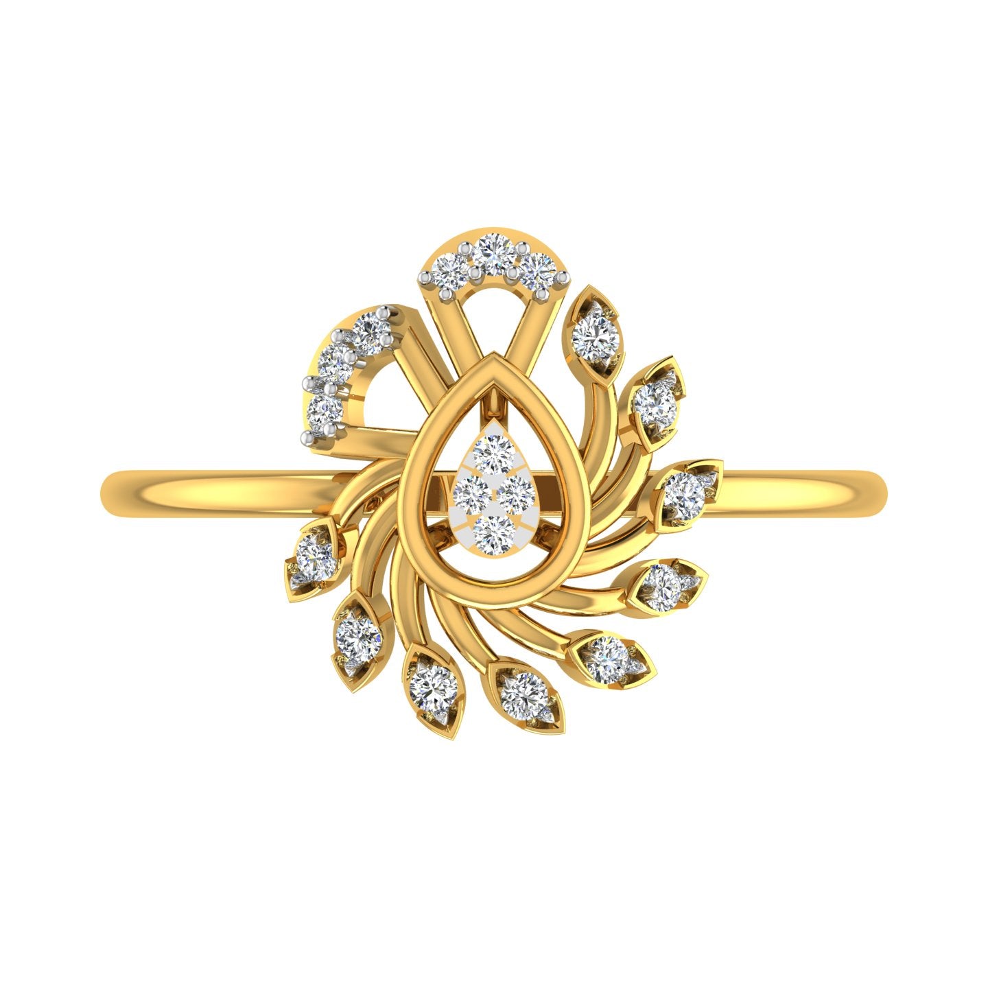 Peacock Motif Yellow Gold Diamond Ring