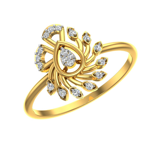 Peacock Motif Yellow Gold Diamond Ring