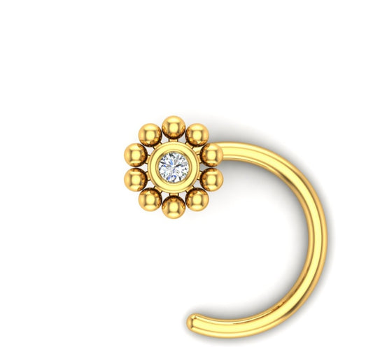 Golden Daisy Solitaire Nose Pin
