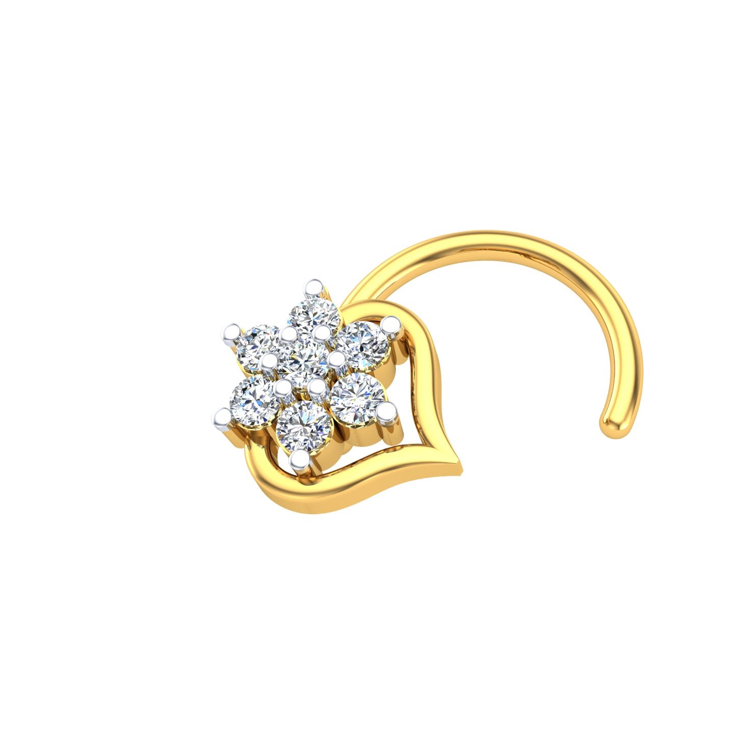 Diamond Heart Blossom Nose Pin