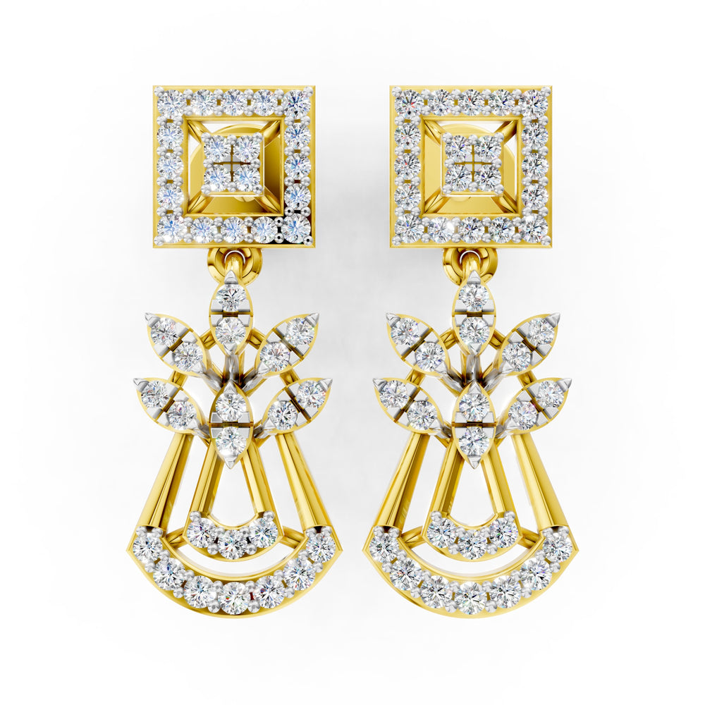 Regal Geometric Bloom Diamond Drop Earrings