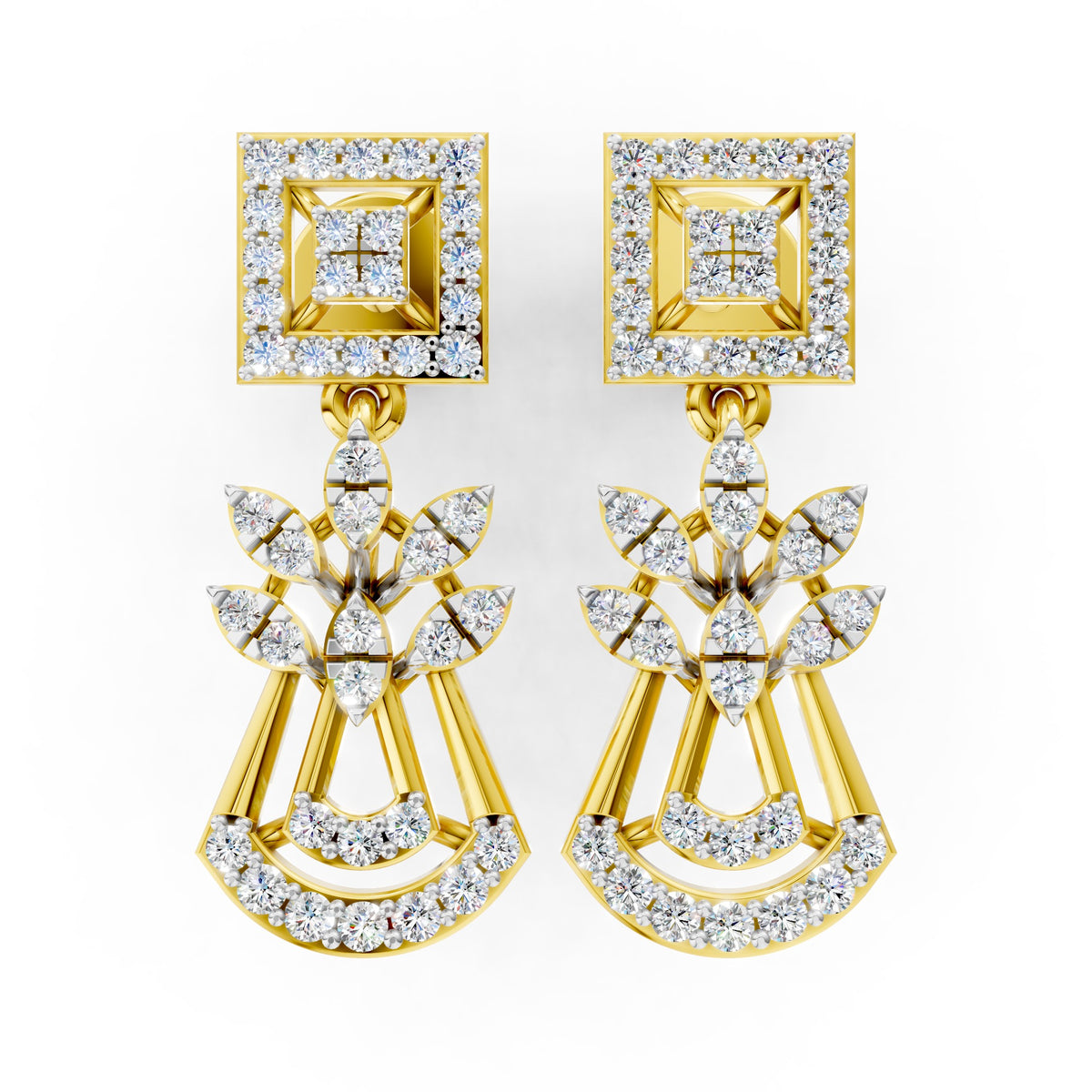 Regal Geometric Bloom Diamond Drop Earrings