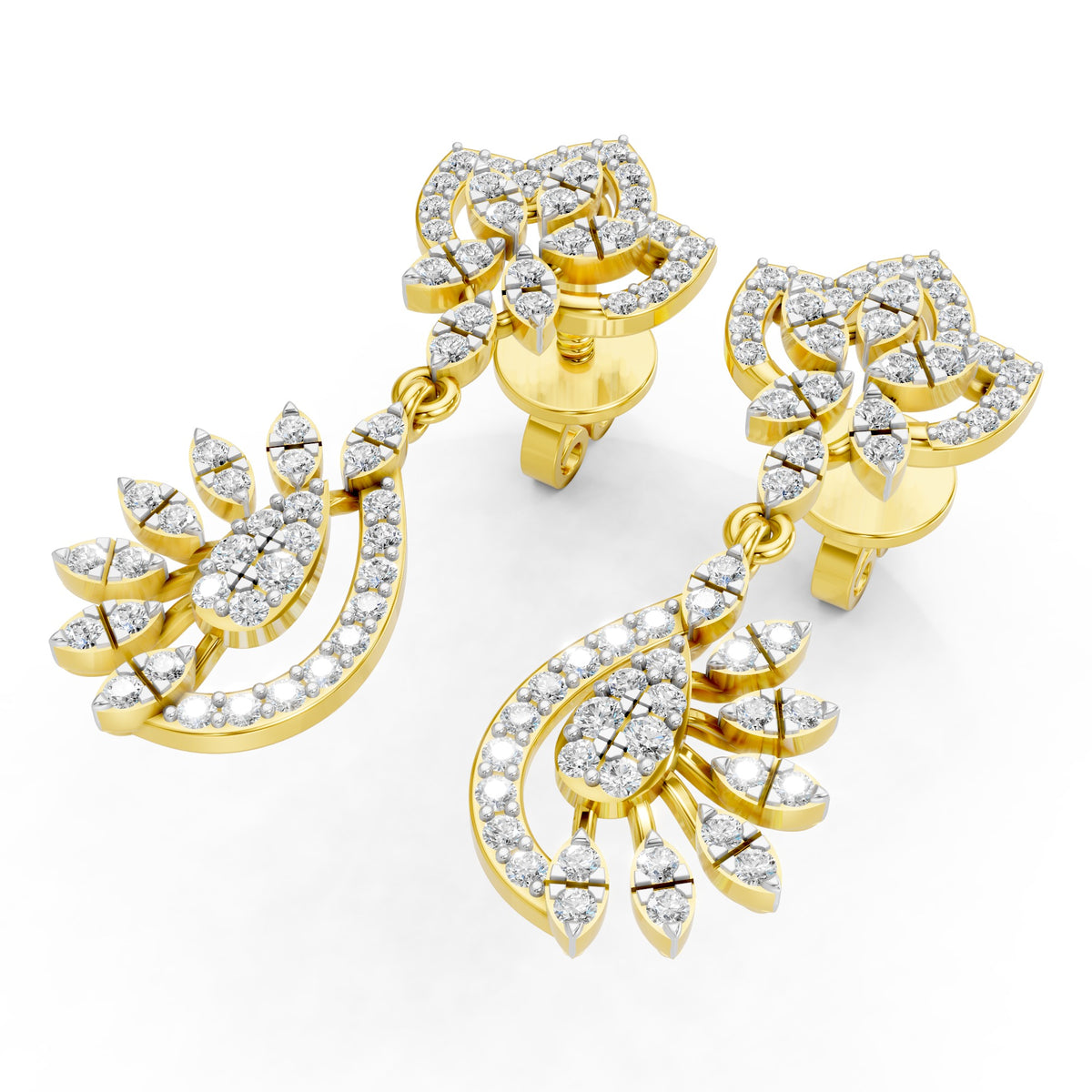 Royal Peacock Bloom Diamond Drop Earrings