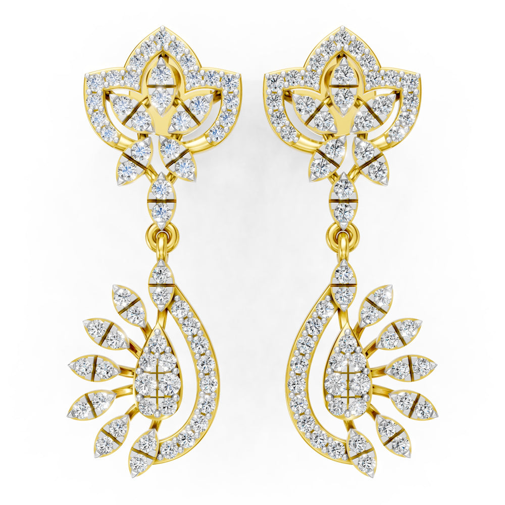 Royal Peacock Bloom Diamond Drop Earrings