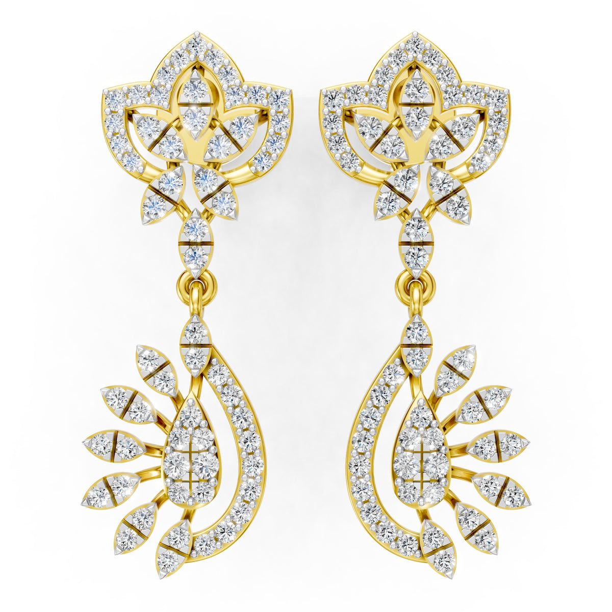 Royal Peacock Bloom Diamond Drop Earrings