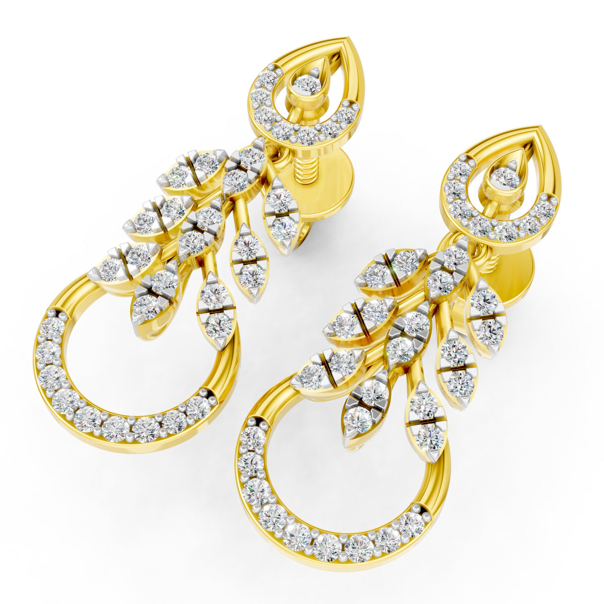 Cascading Leaf Diamond Drop Earrings