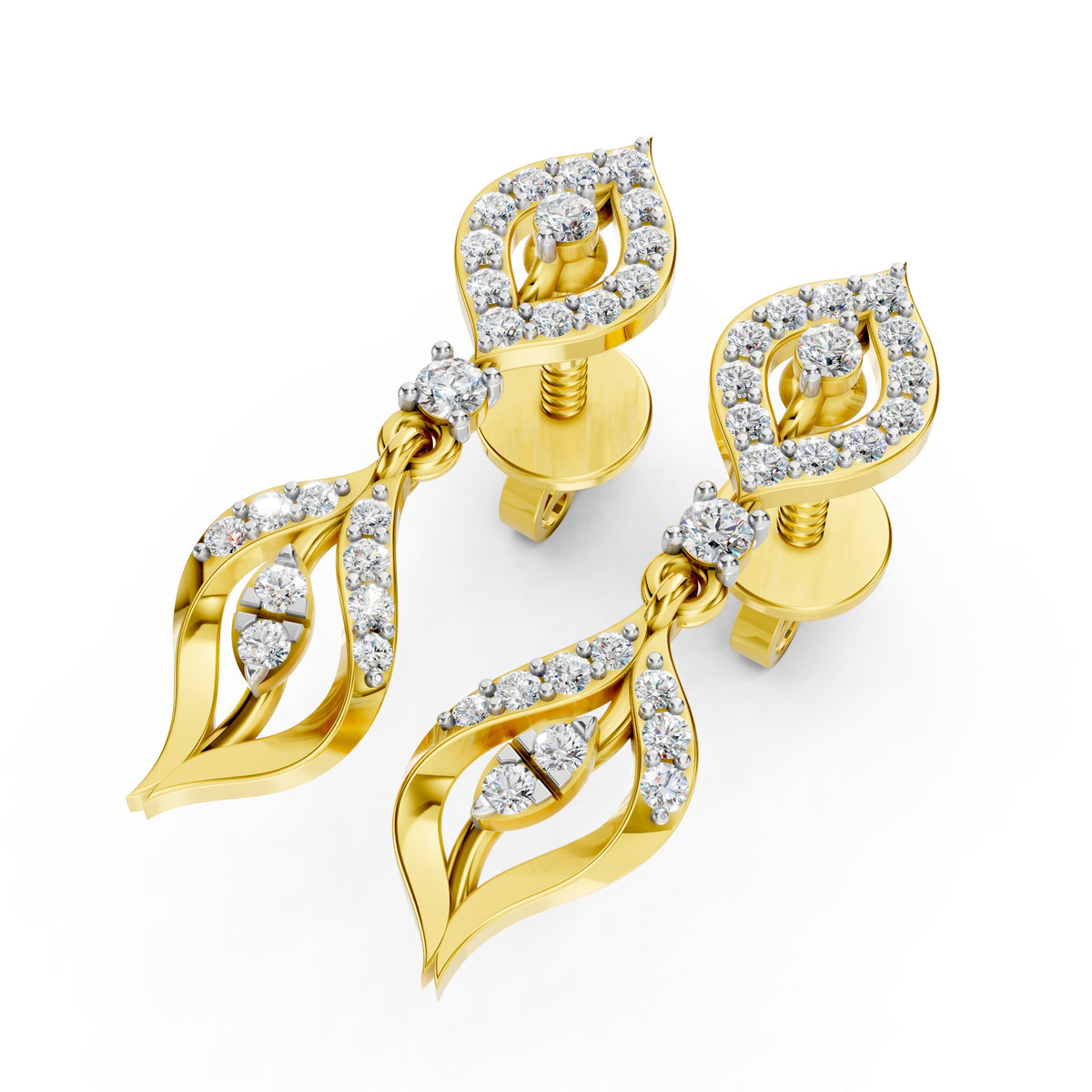 Flame Leaf Diamond Drop Earrings