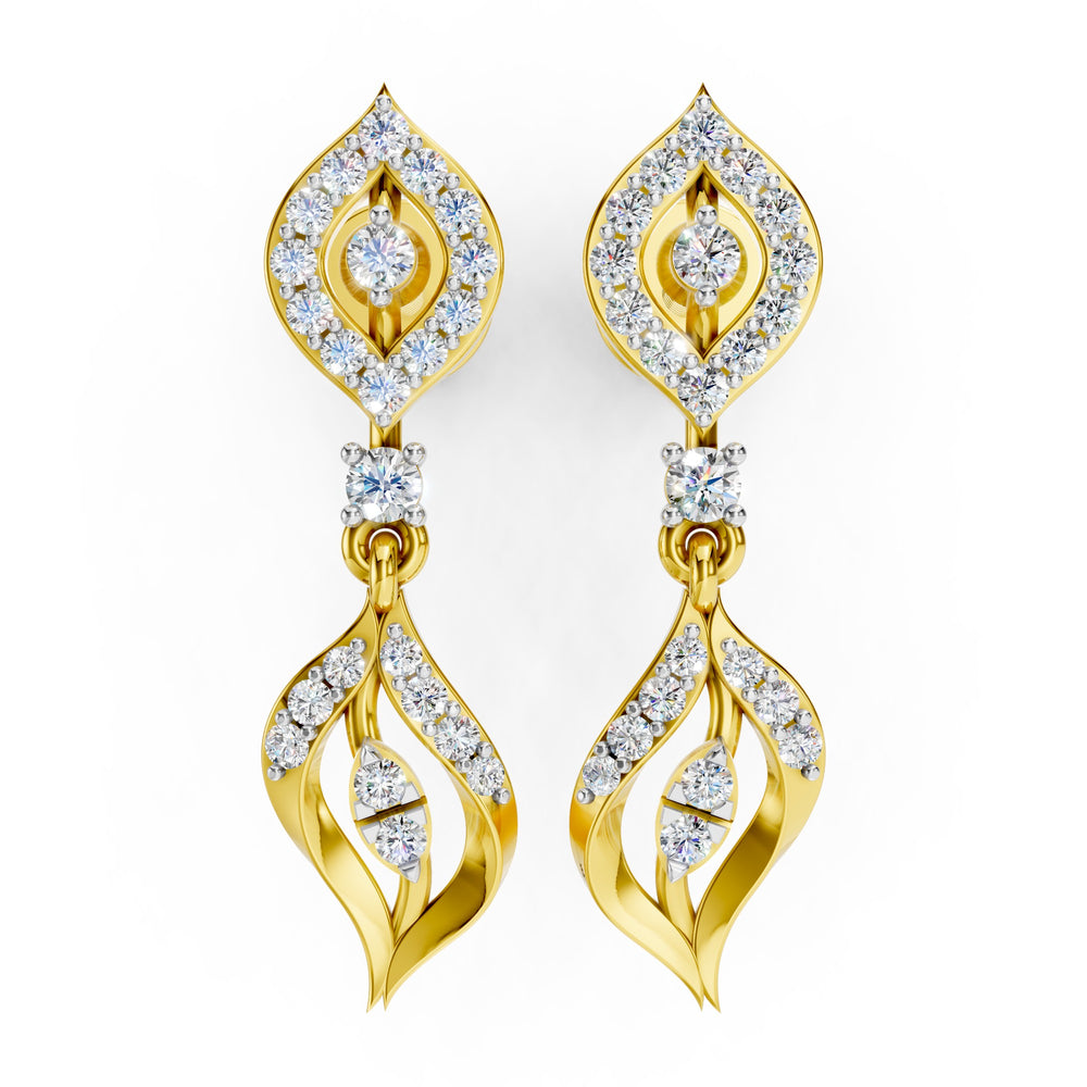 Flame Leaf Diamond Drop Earrings