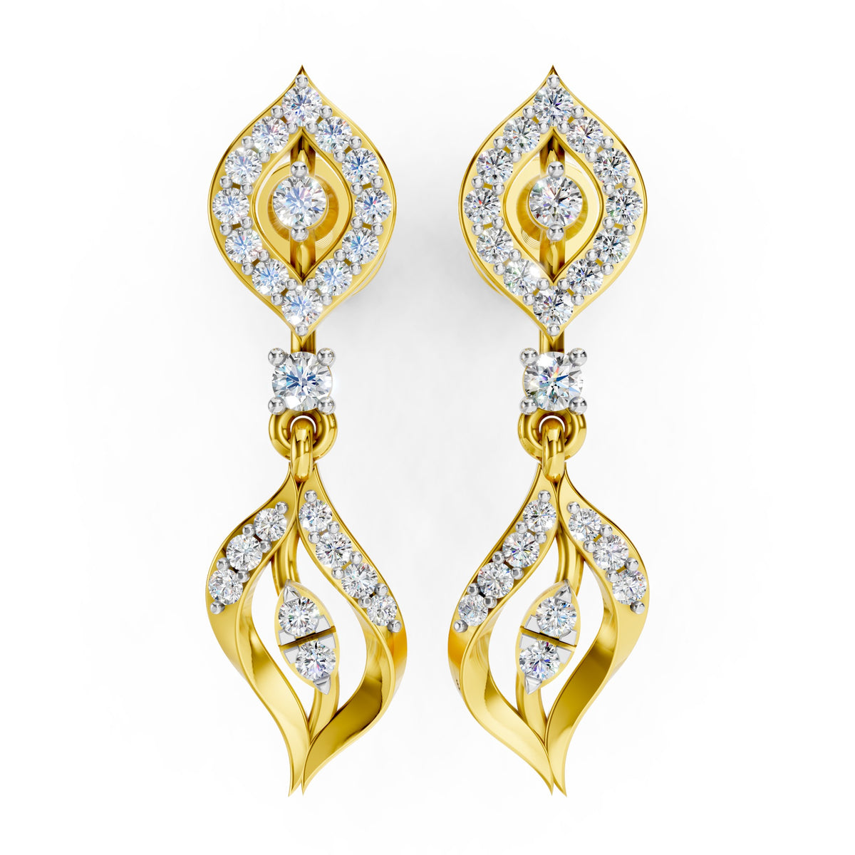 Flame Leaf Diamond Drop Earrings