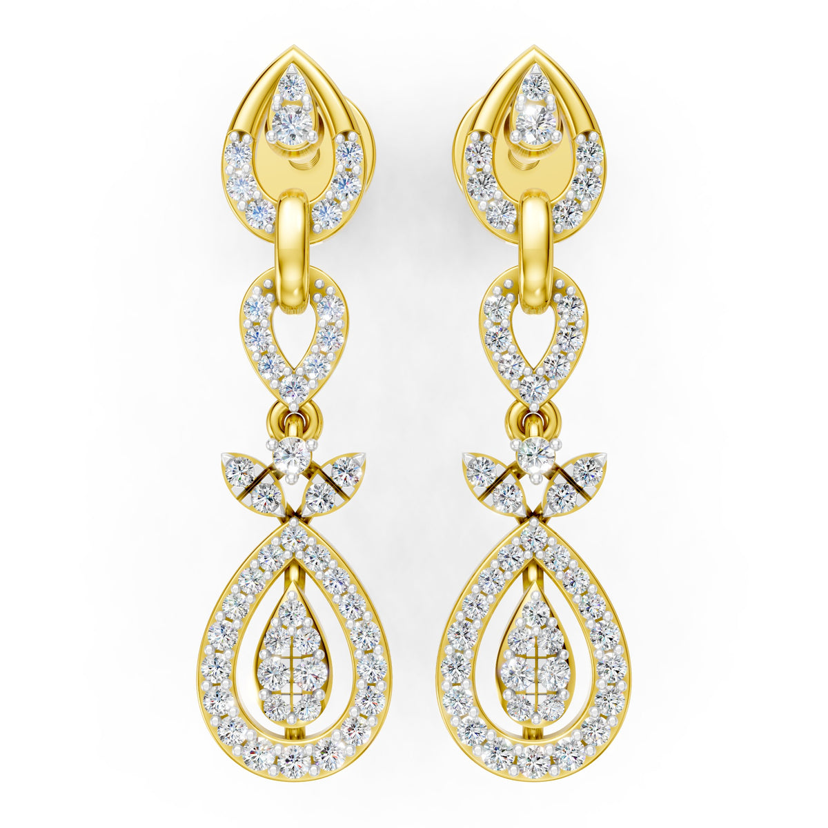 Regal Teardrop Vine Diamond Earrings