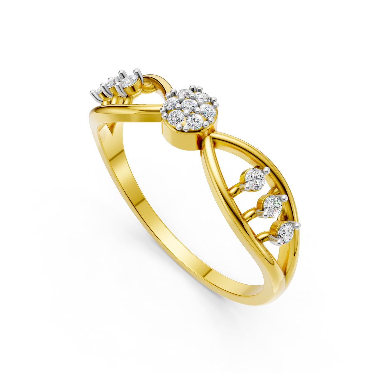 Graceful Leaf Bloom Diamond Ring