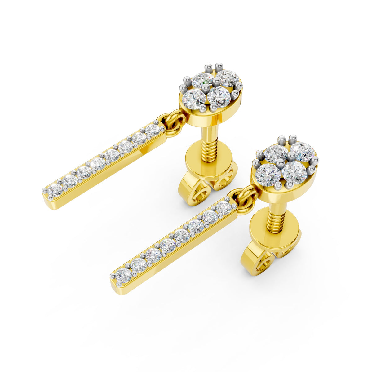 Floral Sparkle Diamond Bar Drop Earrings