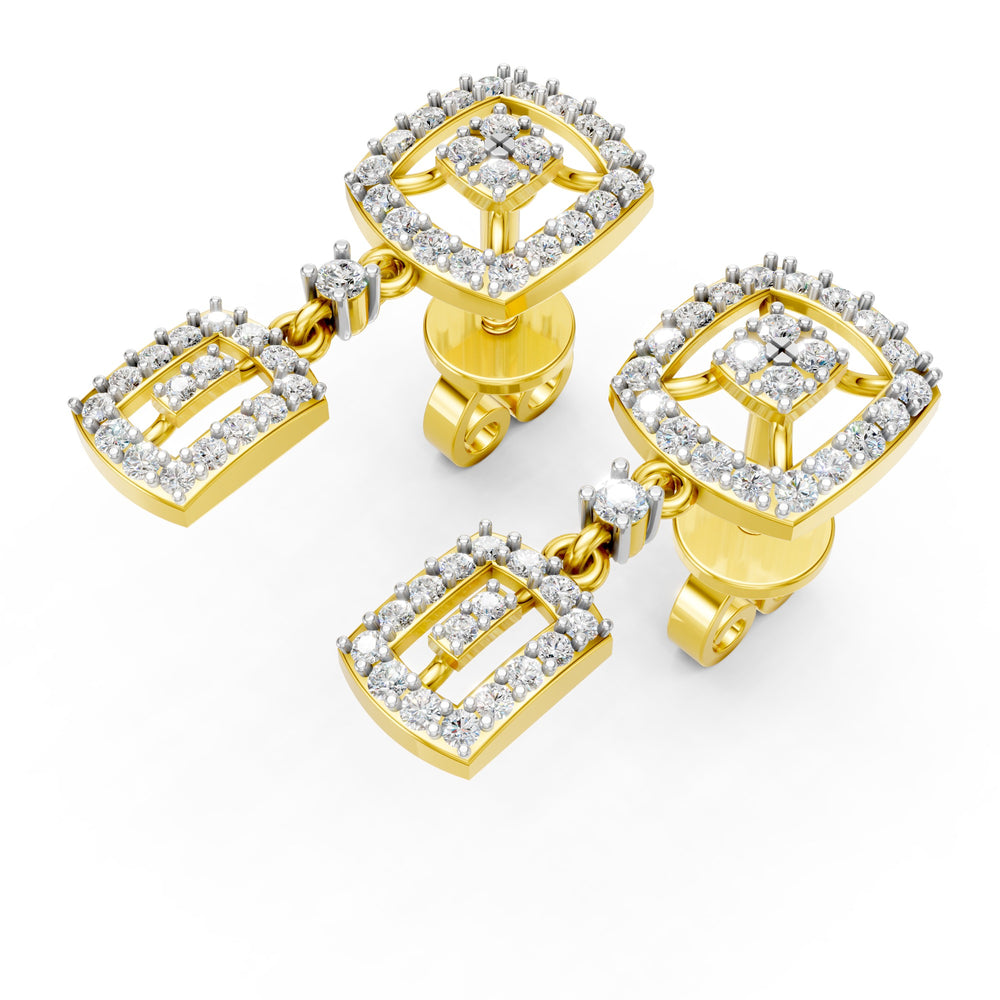 Royal Geometric Halo Diamond Drop Earrings