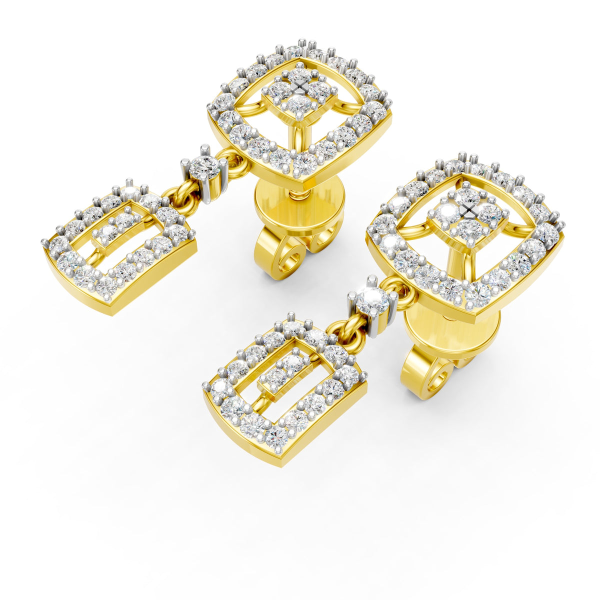 Royal Geometric Halo Diamond Drop Earrings
