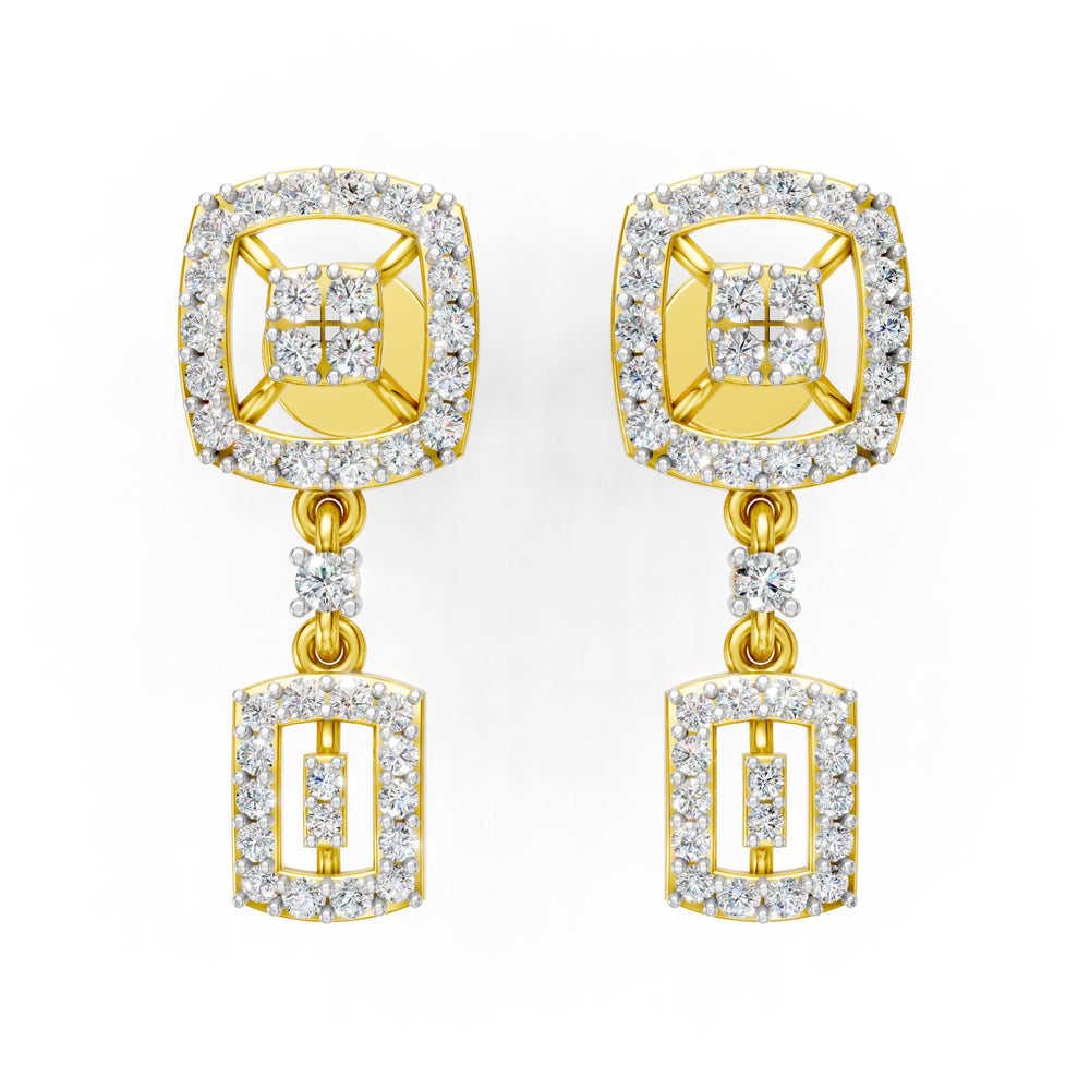 Royal Geometric Halo Diamond Drop Earrings