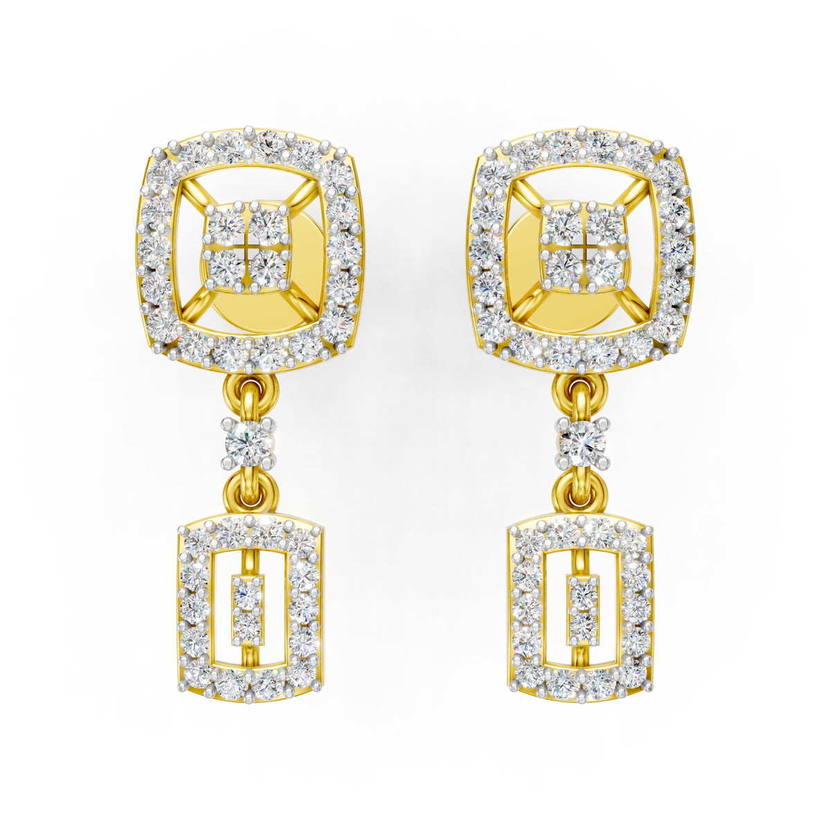 Royal Geometric Halo Diamond Drop Earrings