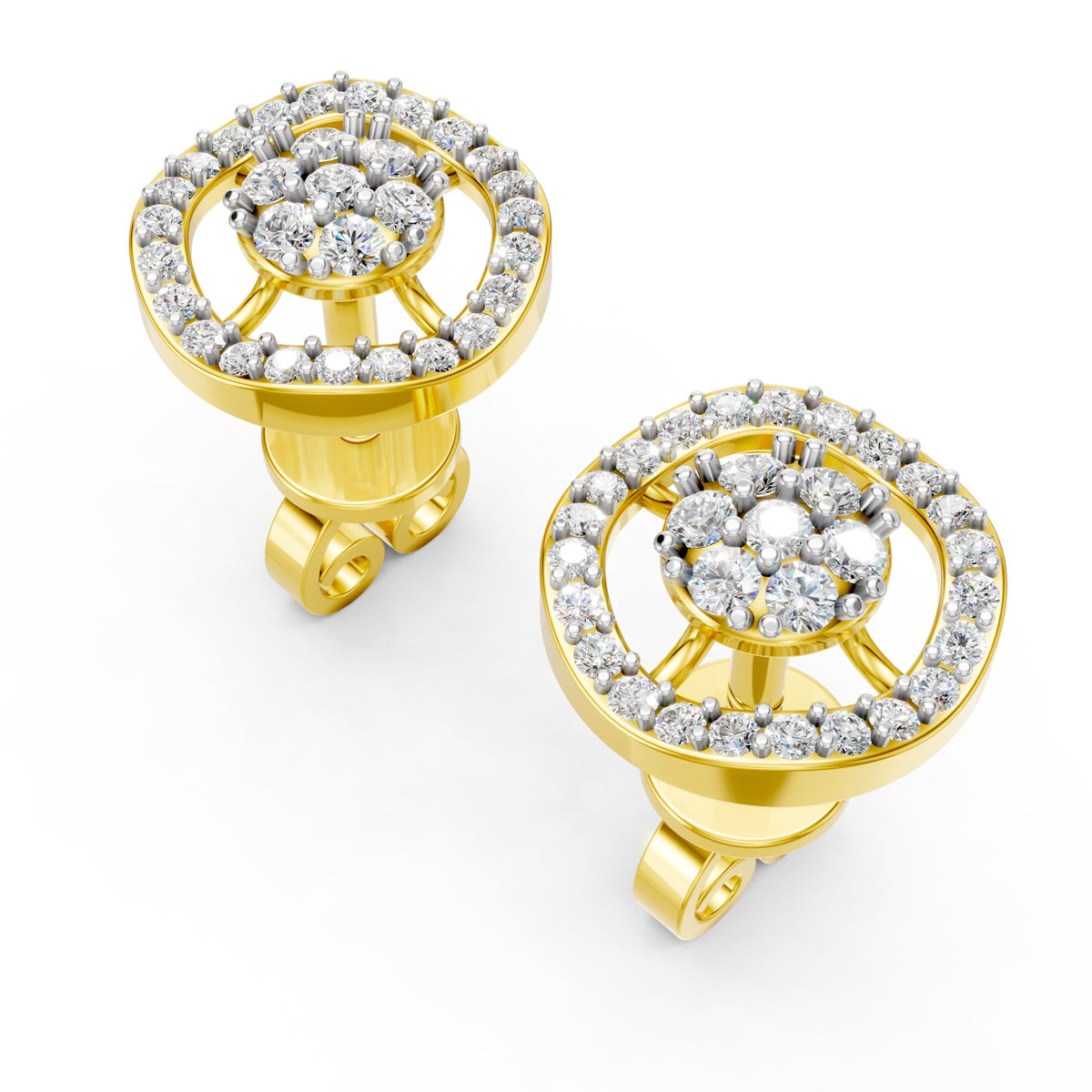 Royal Floral Halo Diamond Stud Earrings