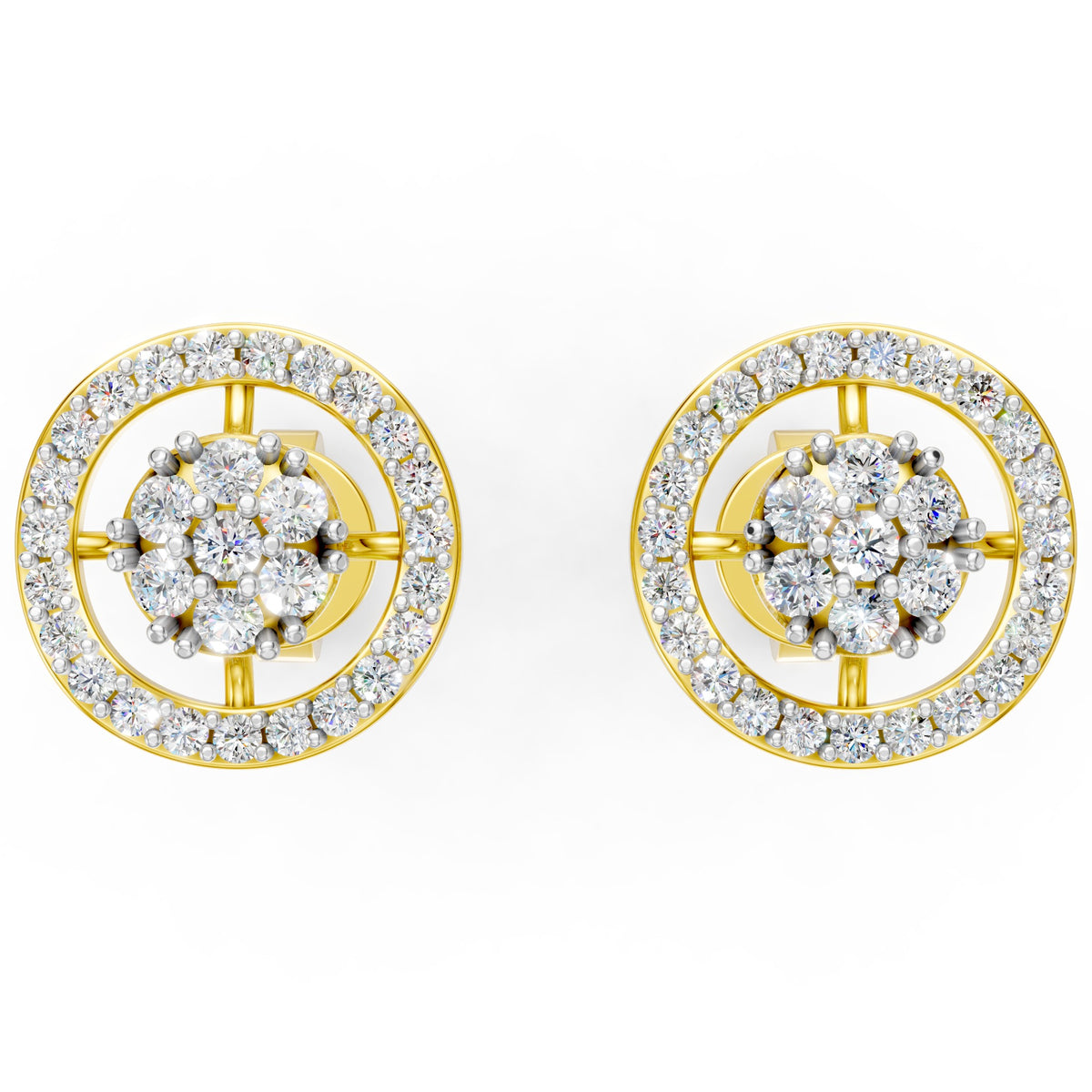 Royal Floral Halo Diamond Stud Earrings