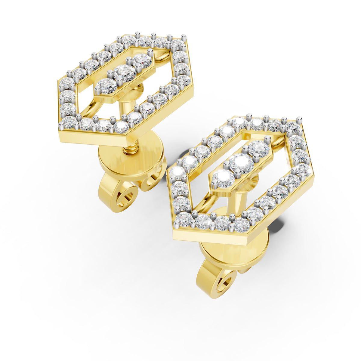 Royal Hexa Halo Diamond Stud Earrings